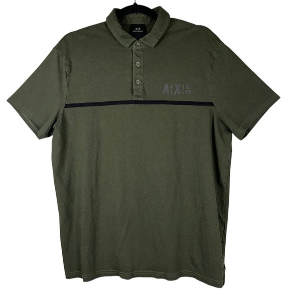 Armani Exchange Shirt Mens Large Green A/X MI NY Print Polo Short Sleeve Y2K - Picture 1 of 10